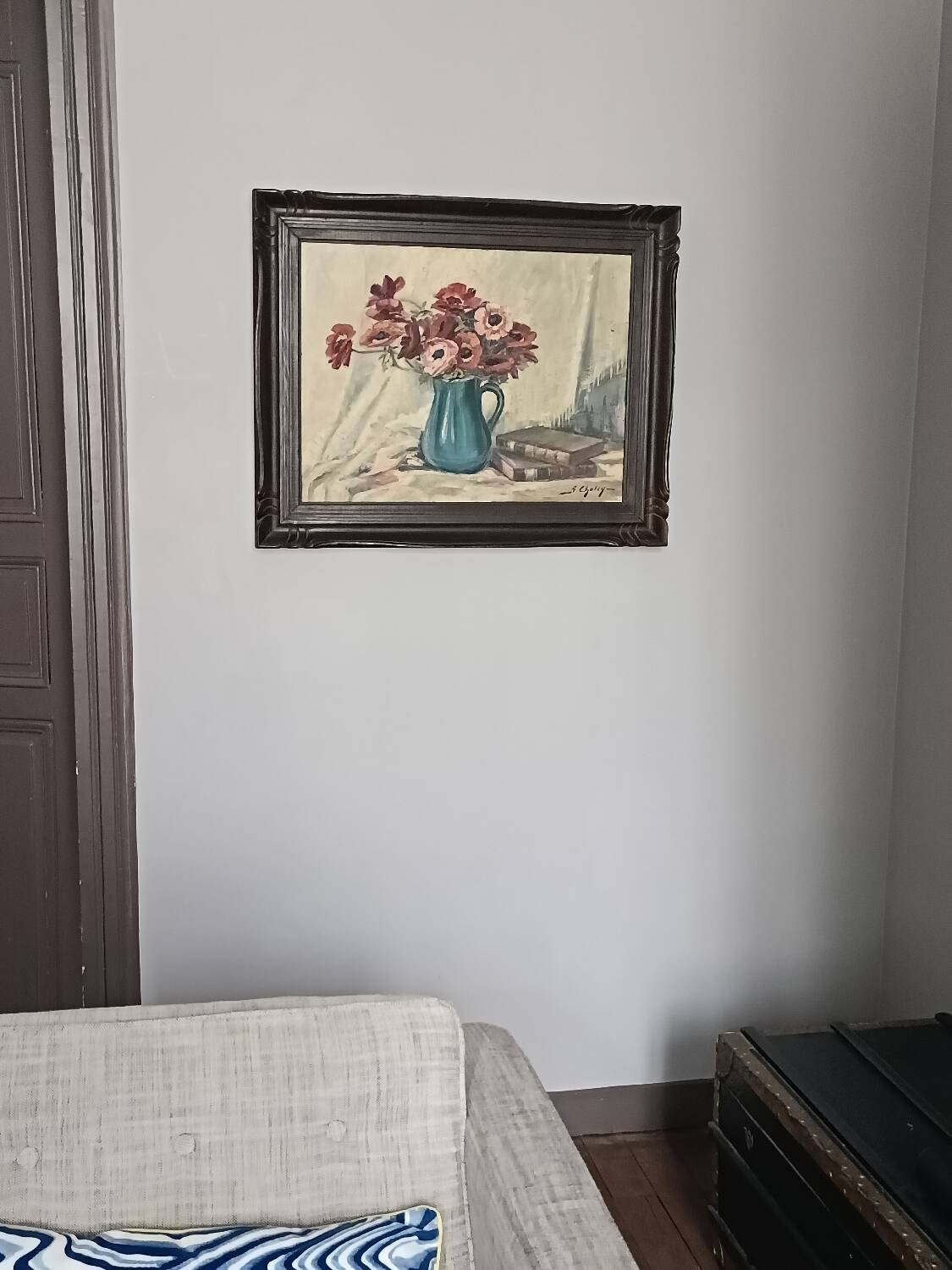 Grande huile sur toile, vase fleuri, Gustav Choley