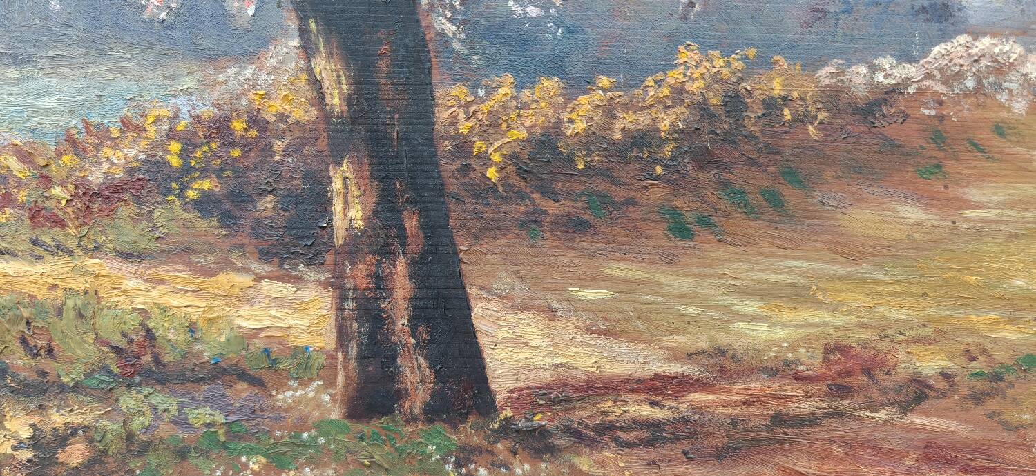 Apple trees in blossom oil on panel