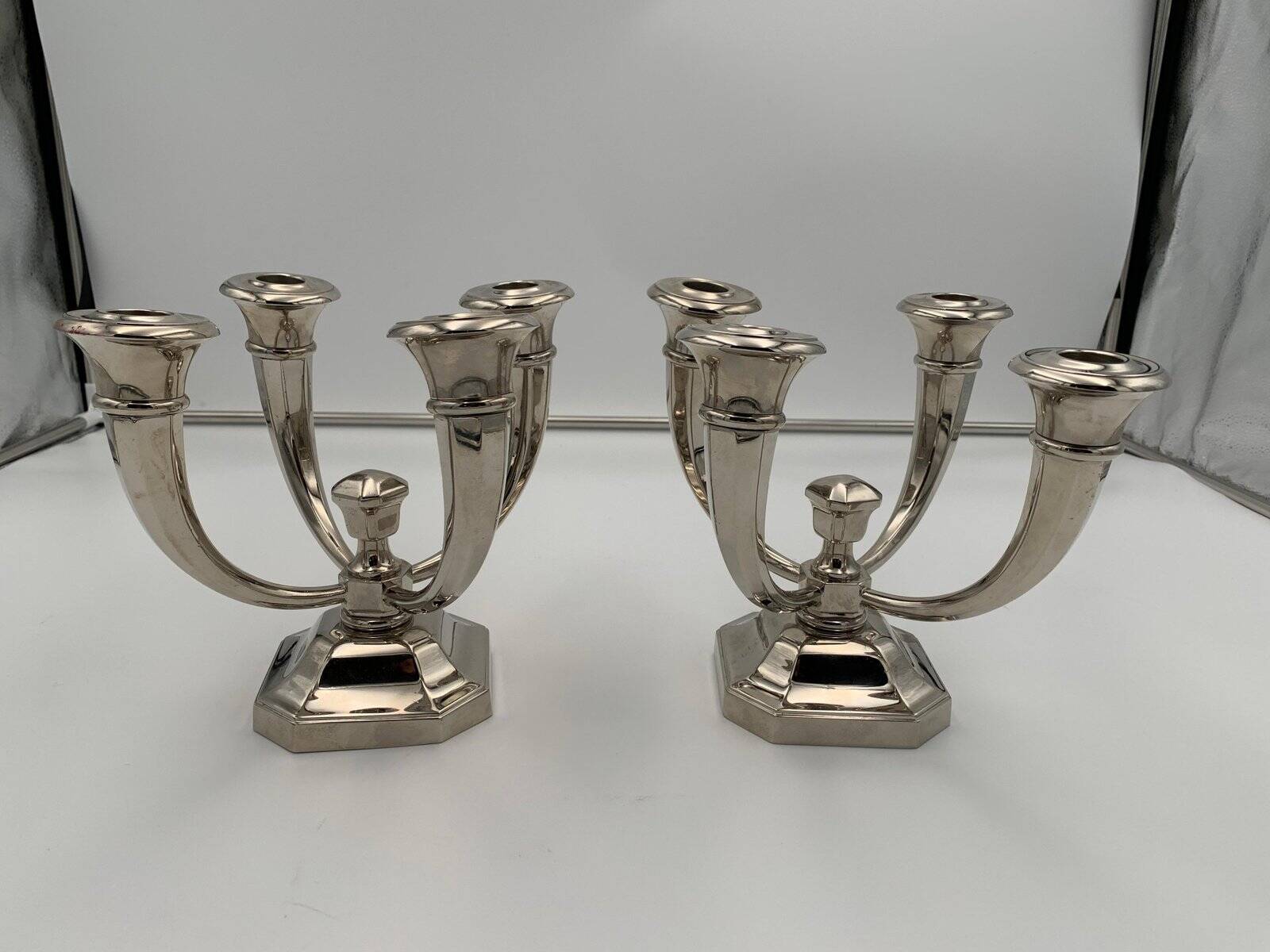 Art Deco French Nickeled Bronze Candlesticks by J. Leleu, 1930, Set of 2