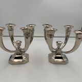 Art Deco French Nickeled Bronze Candlesticks by J. Leleu, 1930, Set of 2