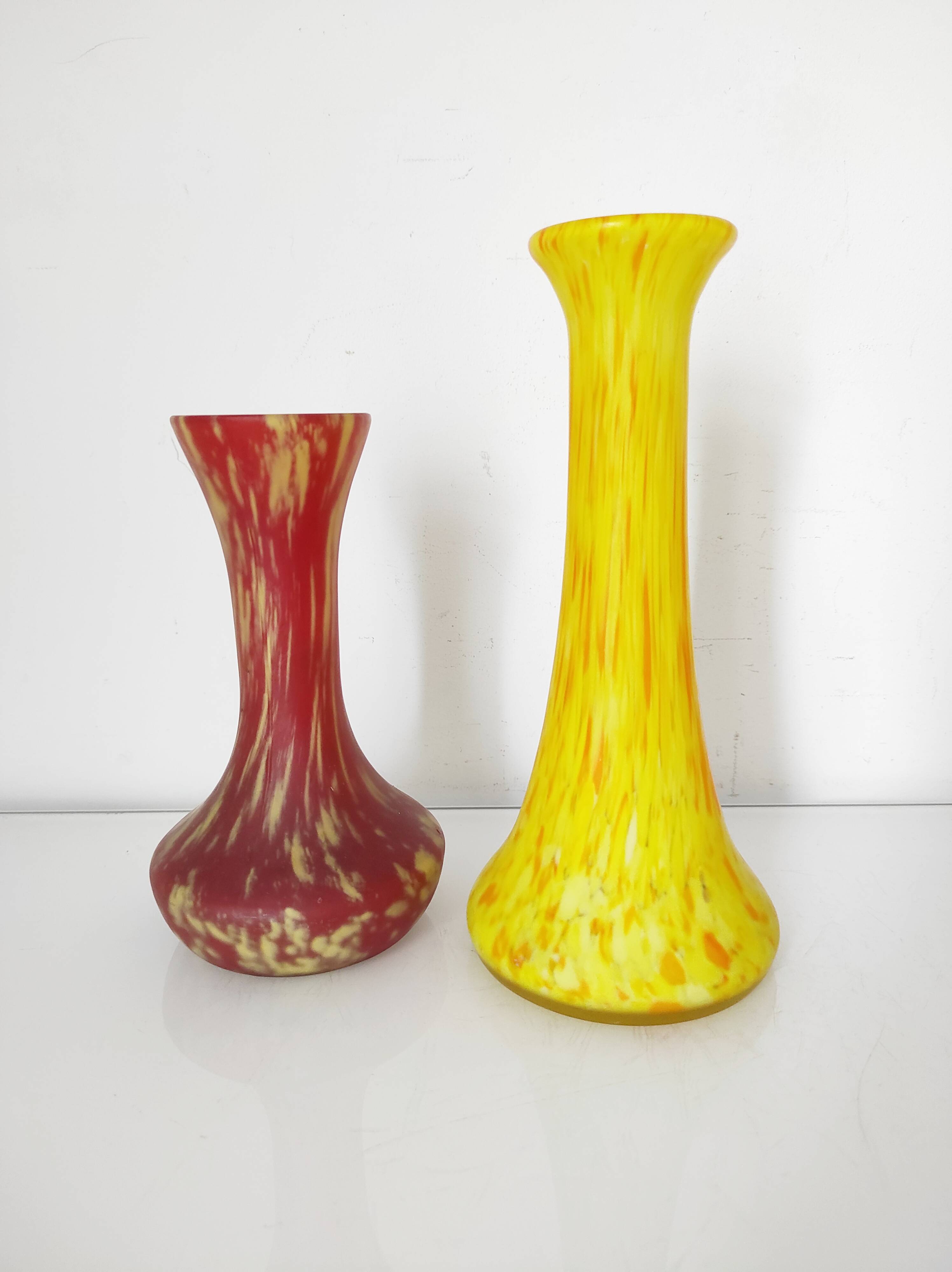 Set of two marmoreal glass vases