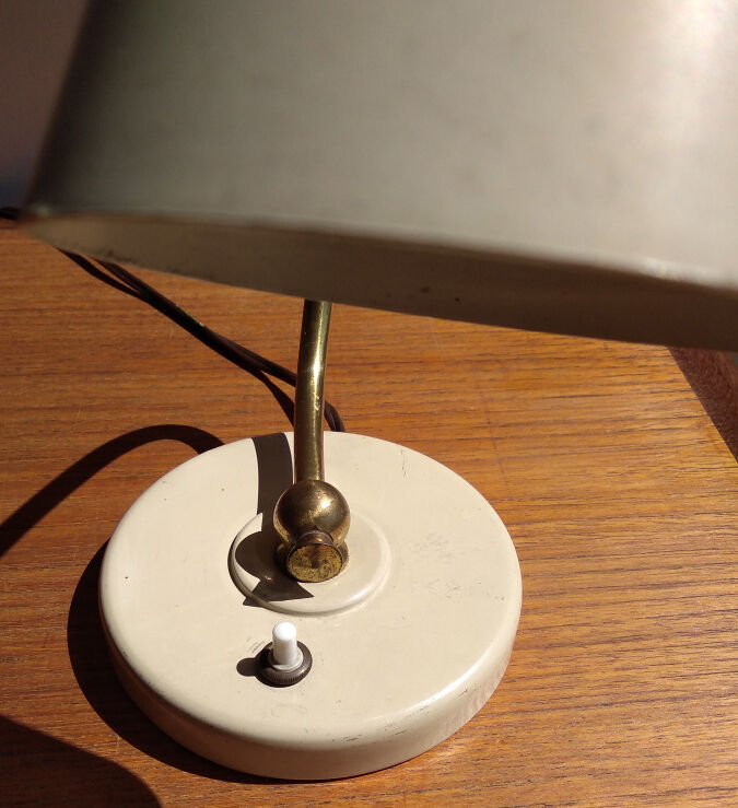 Casserole cream diabolo and brass lamp 1960