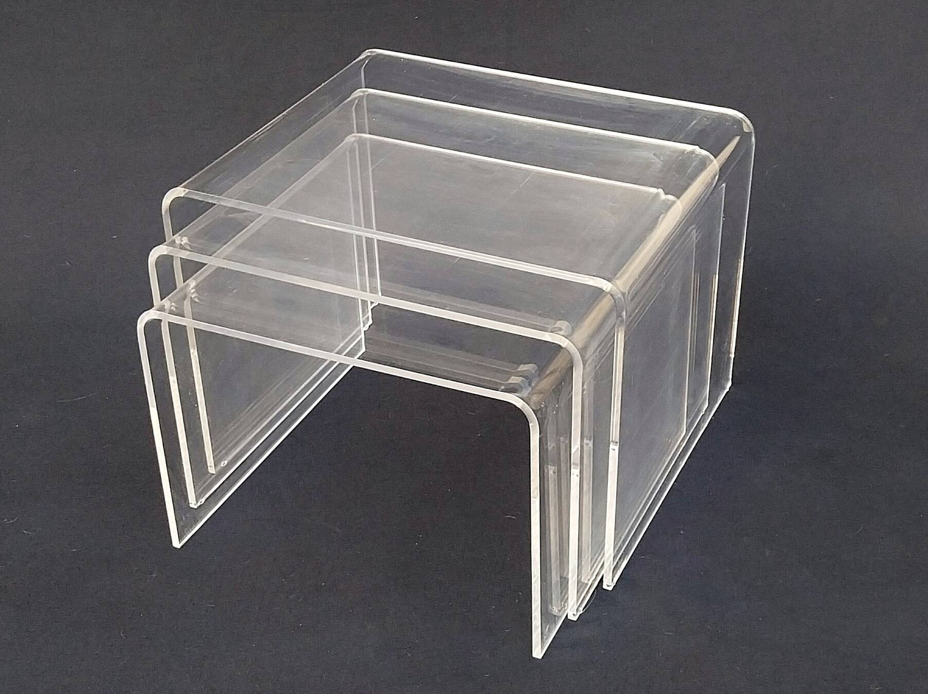 3 Nesting tables signed David Lange transparent plexiglass coffee tables design 70