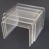 3 Nesting tables signed David Lange transparent plexiglass coffee tables design 70