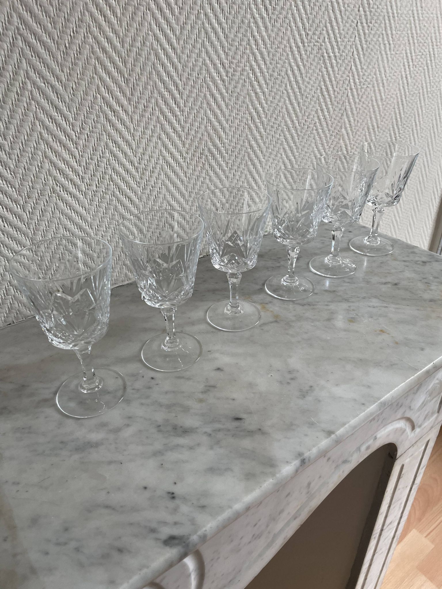 Saint Louis Camargue style palmette crystal stemmed glasses