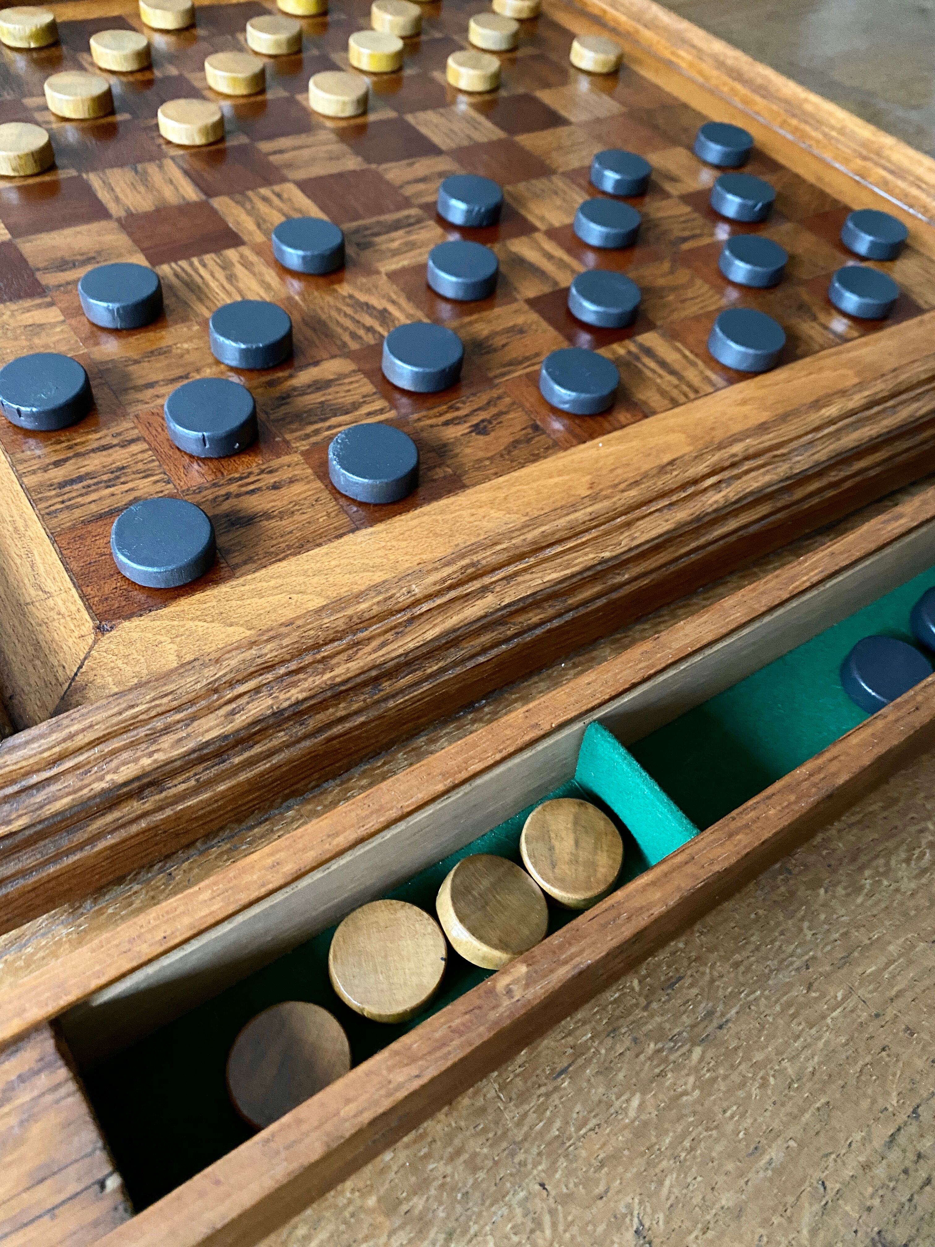 Old wooden checkers board