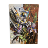 Oil on canvas bouquet with iris