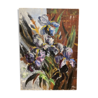 Oil on canvas bouquet with iris