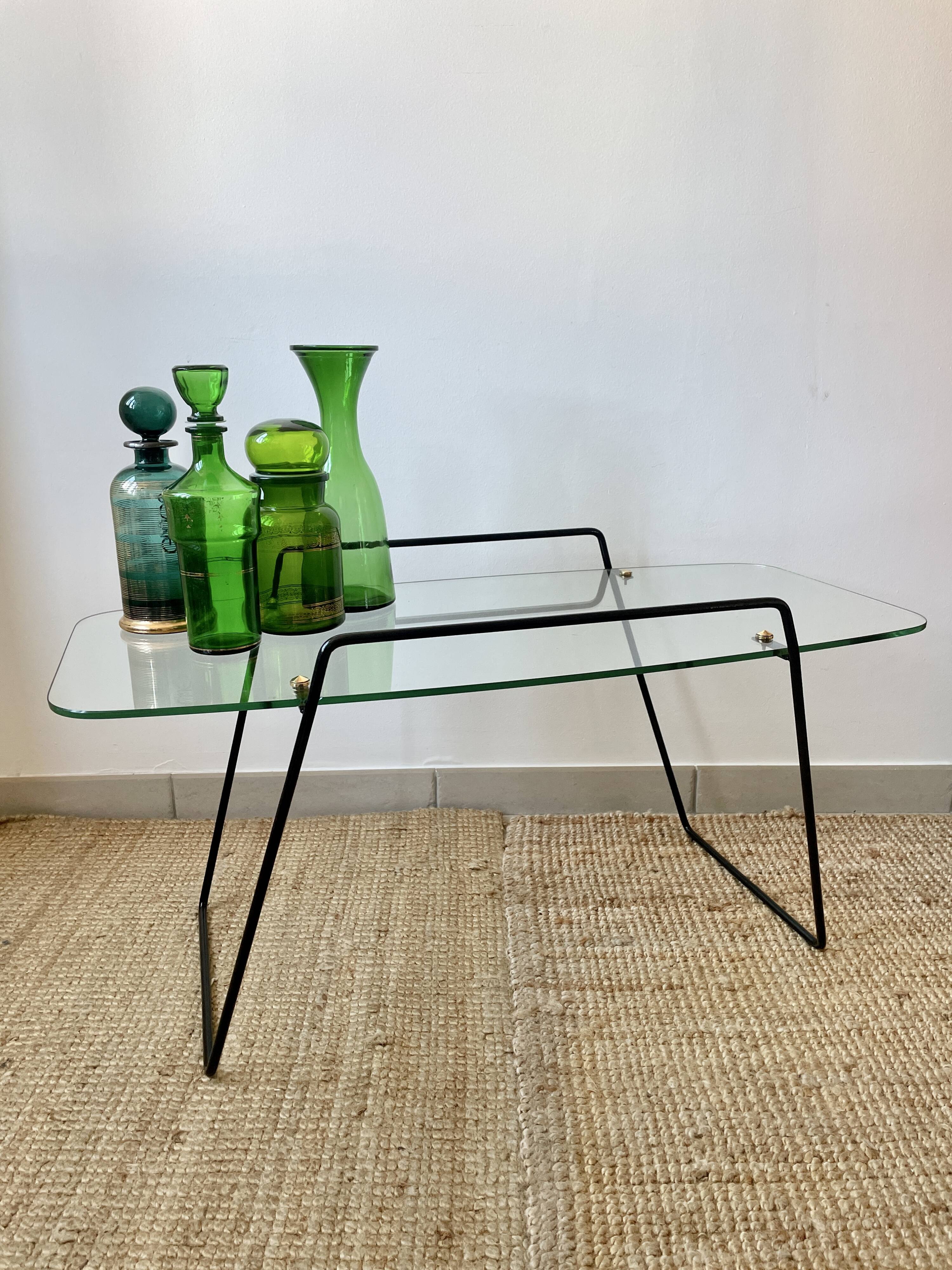 Table basse en verre et métal années 50