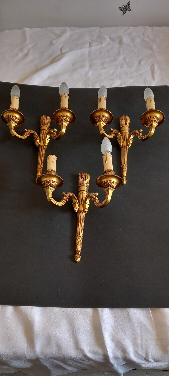 3 appliques murale bronze doré