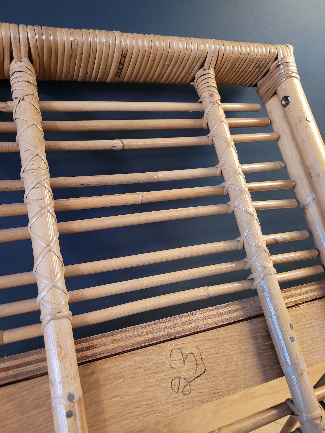 Vintage bamboo and rattan wall shelf