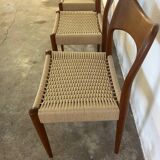 4 Chaises Danoises en Teck et Cordage par Arne et Hovmand Olsen 1960