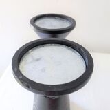 Pair of design black wooden candlesticks with its apparent veining