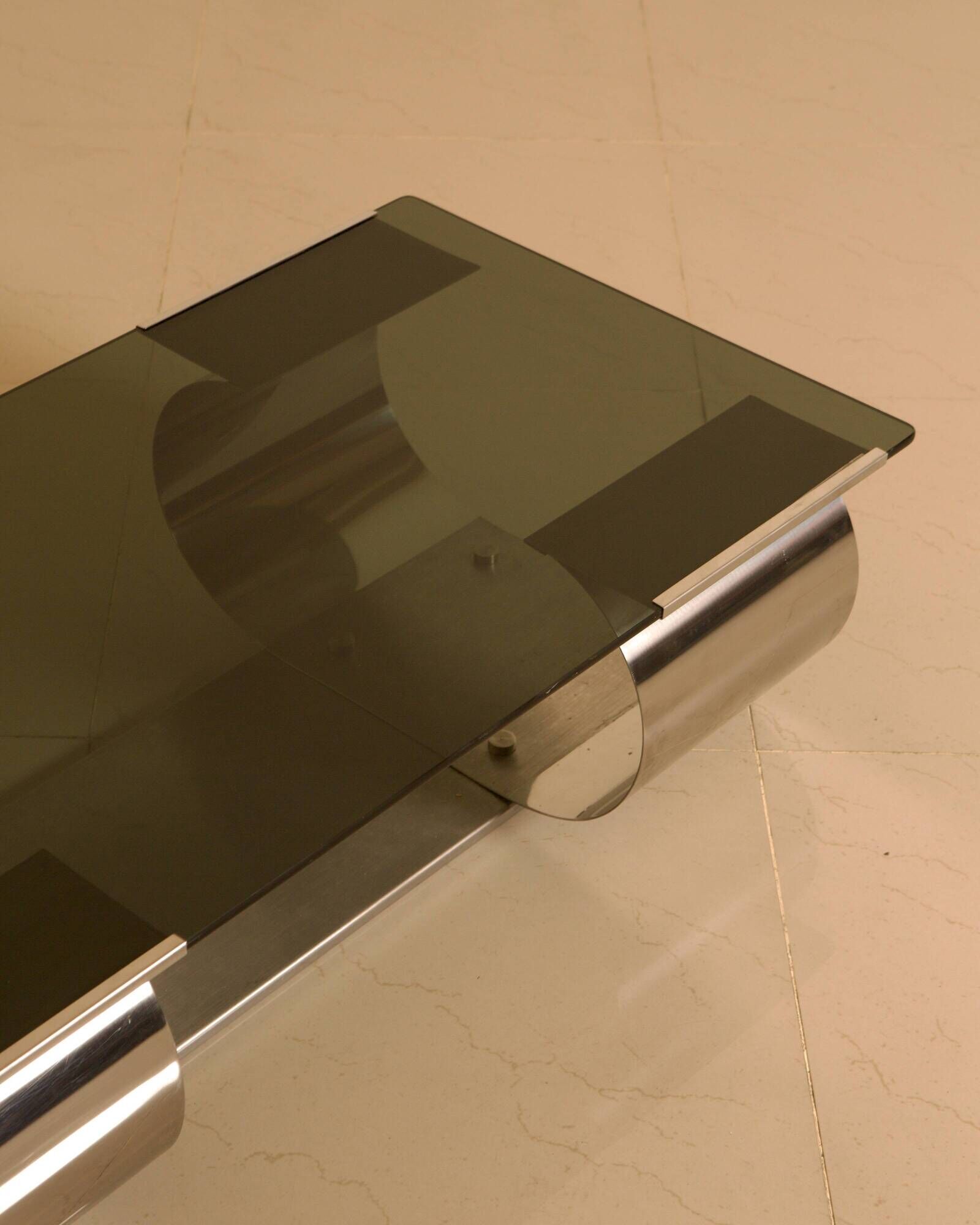Glass and metal coffee table by Francois Monnet for Kappa Italia 70's