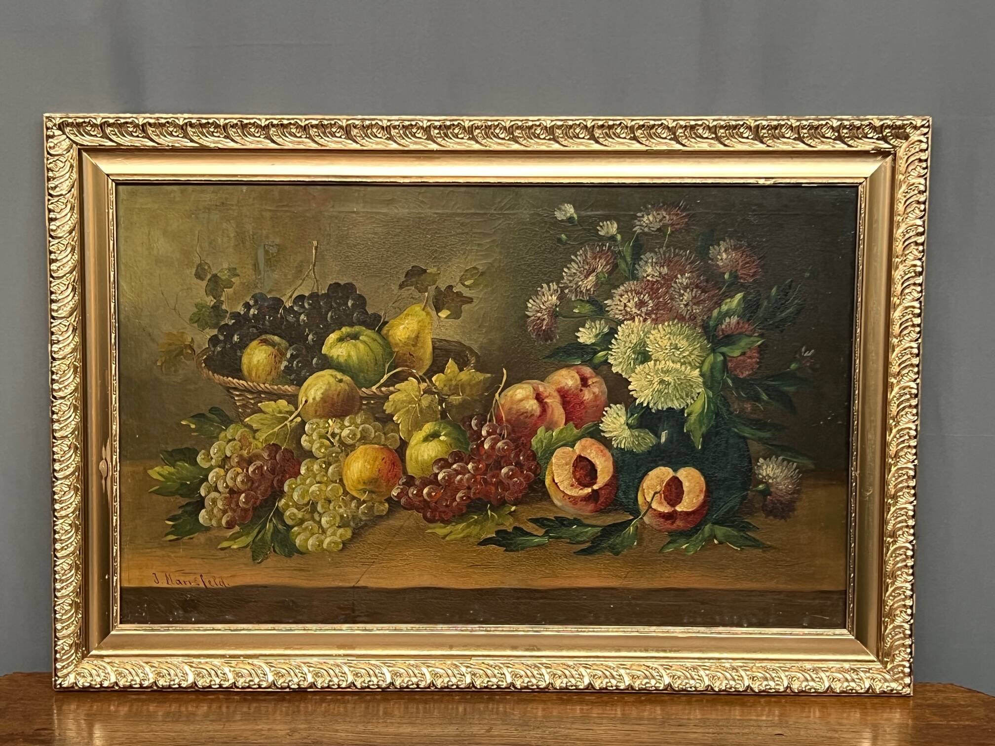 Josef Mansfeld (1819-1894). Still life with flowers and fruit.