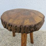 Tabouret de montagne en bois brut massif, tripode, années 50 60