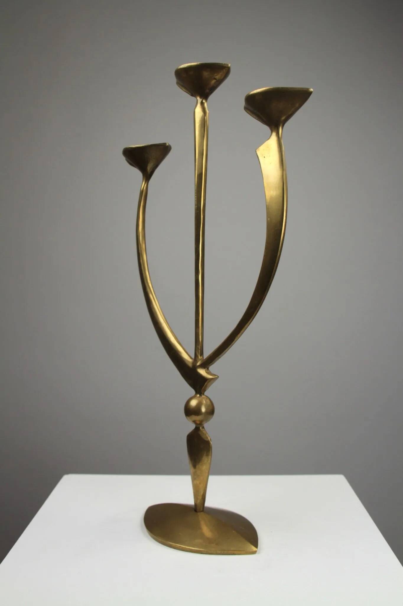 Solid Brass Three-Arm Candelabra — Modernist, 1960s