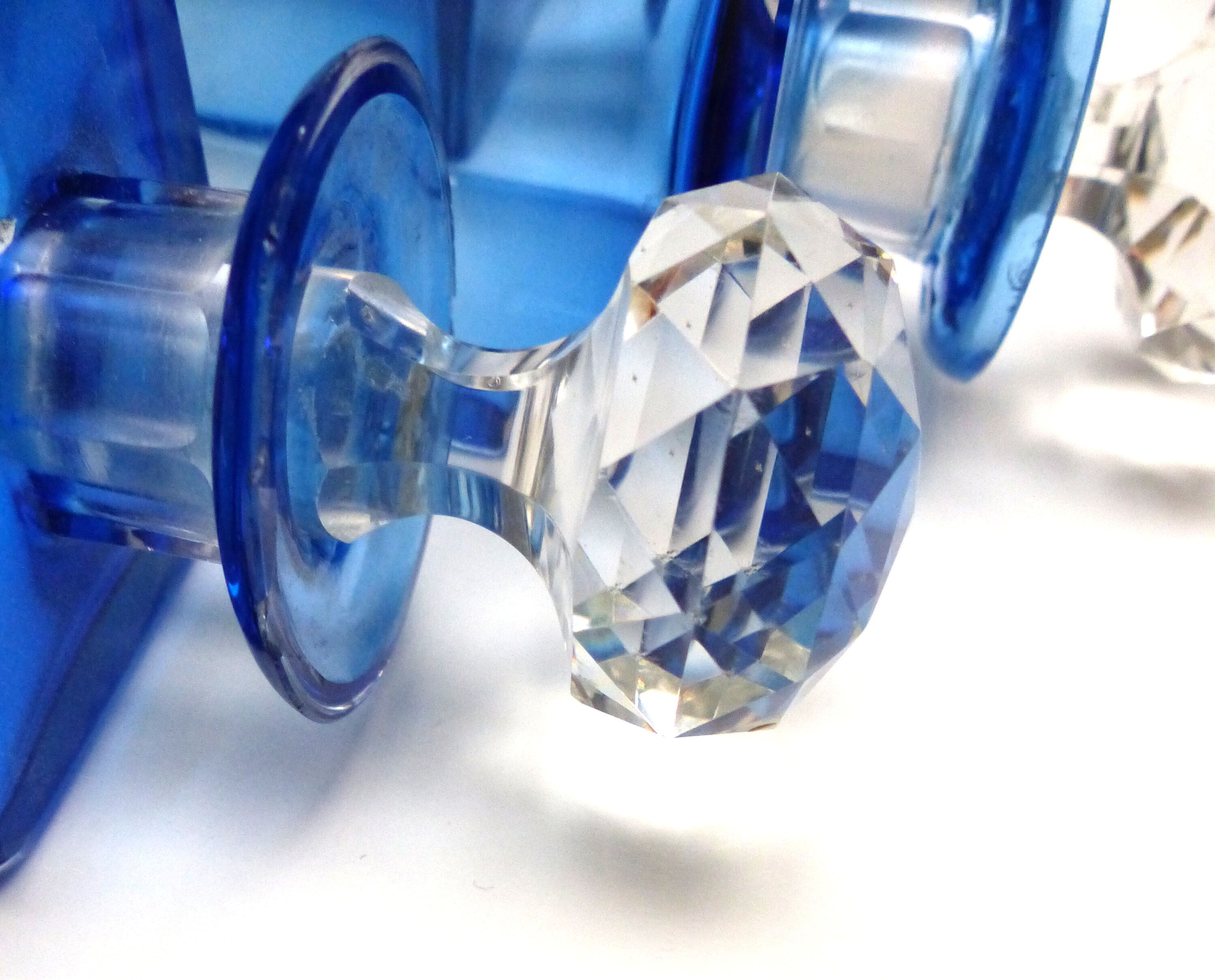 Set of 5 sapphire blue Bohemian crystal toilet bottles.
