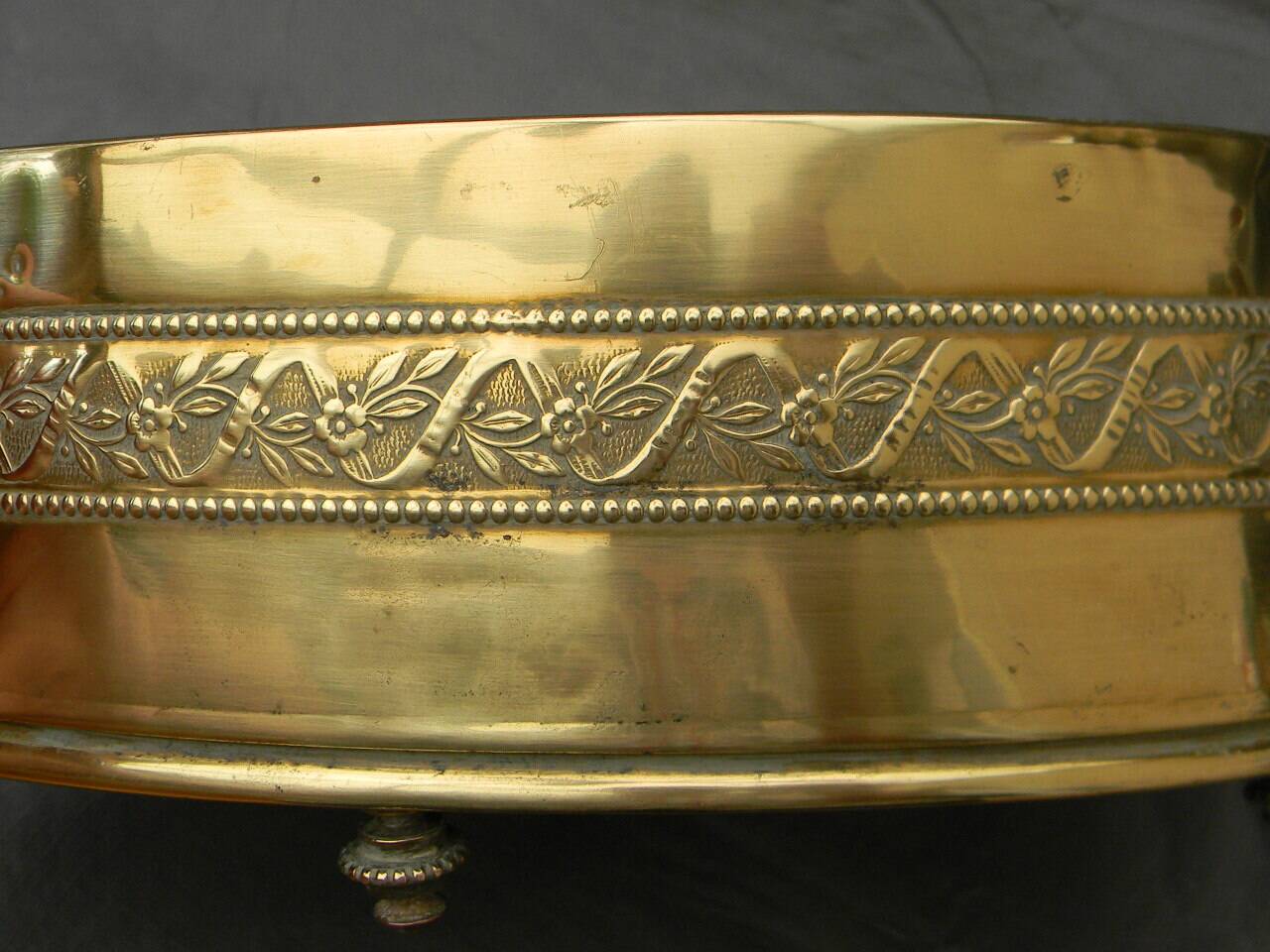Small old oval brass pot cover