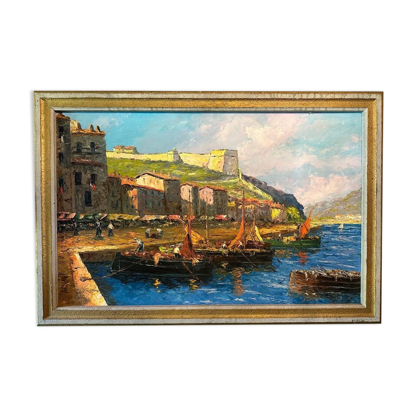 Port In Italy. Oil on panel. 20th century.