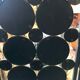 Screen 3 panels of round mirrors frame metalized iron aged