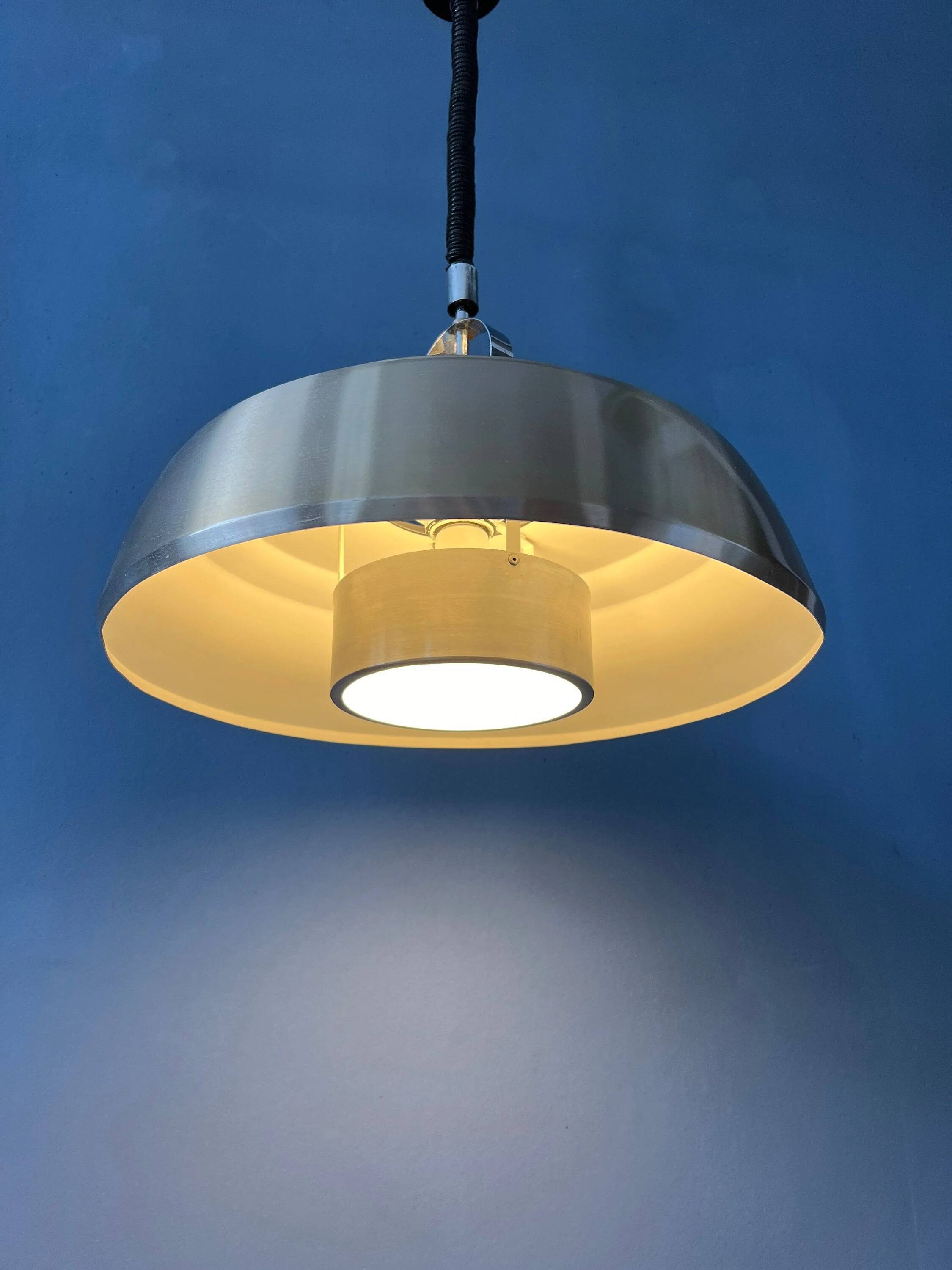 Mid-Century aluminium pendant with orange lacquer