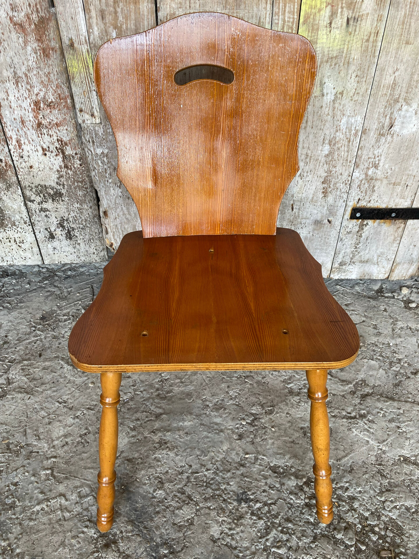 Vintage 1960s Brutalist Blonde Wood Farm Chair #E037
