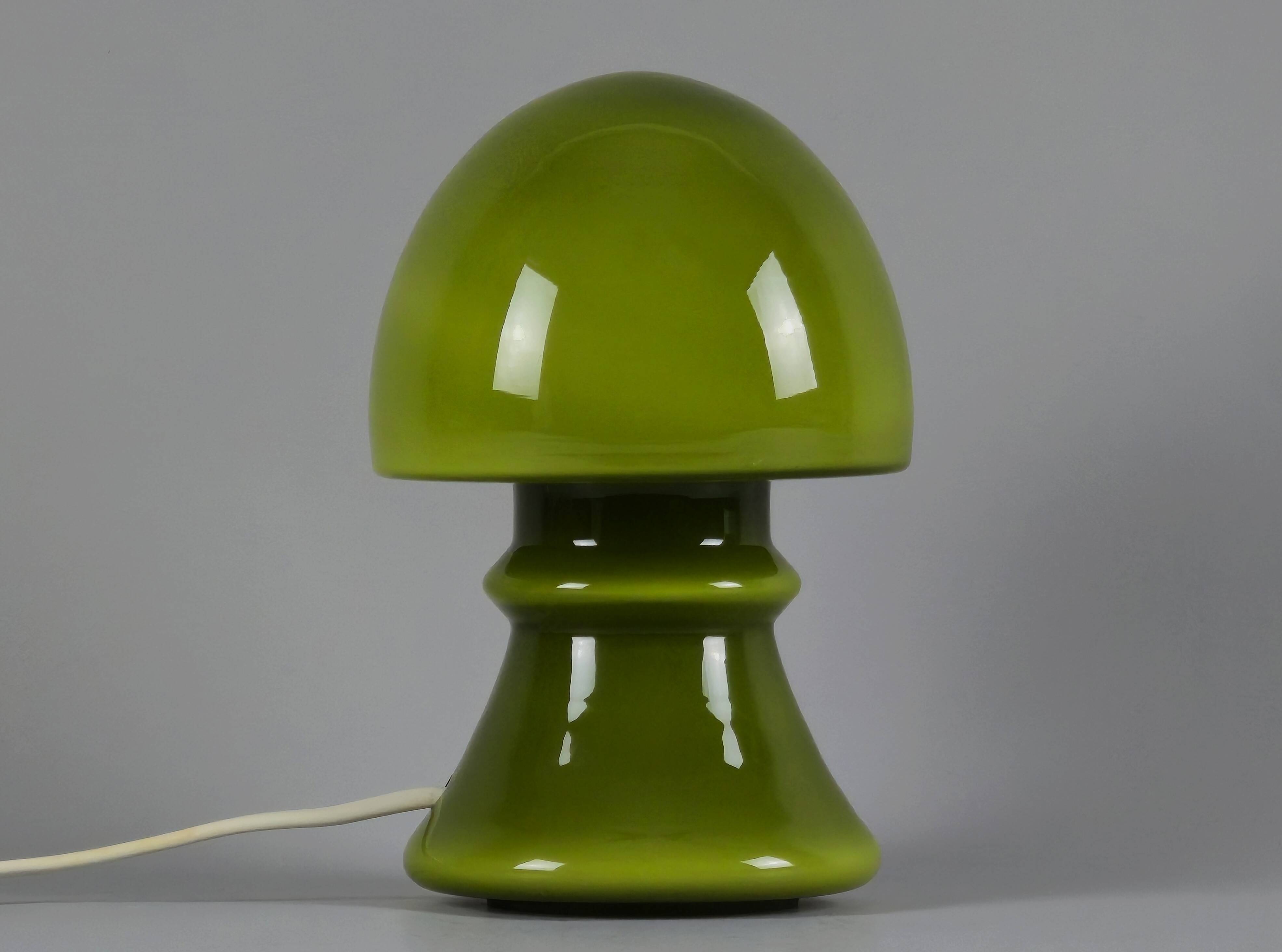 Vintage 1970s Flygsfors Orrefors Green Glass Mushroom Lamp, Sweden.
