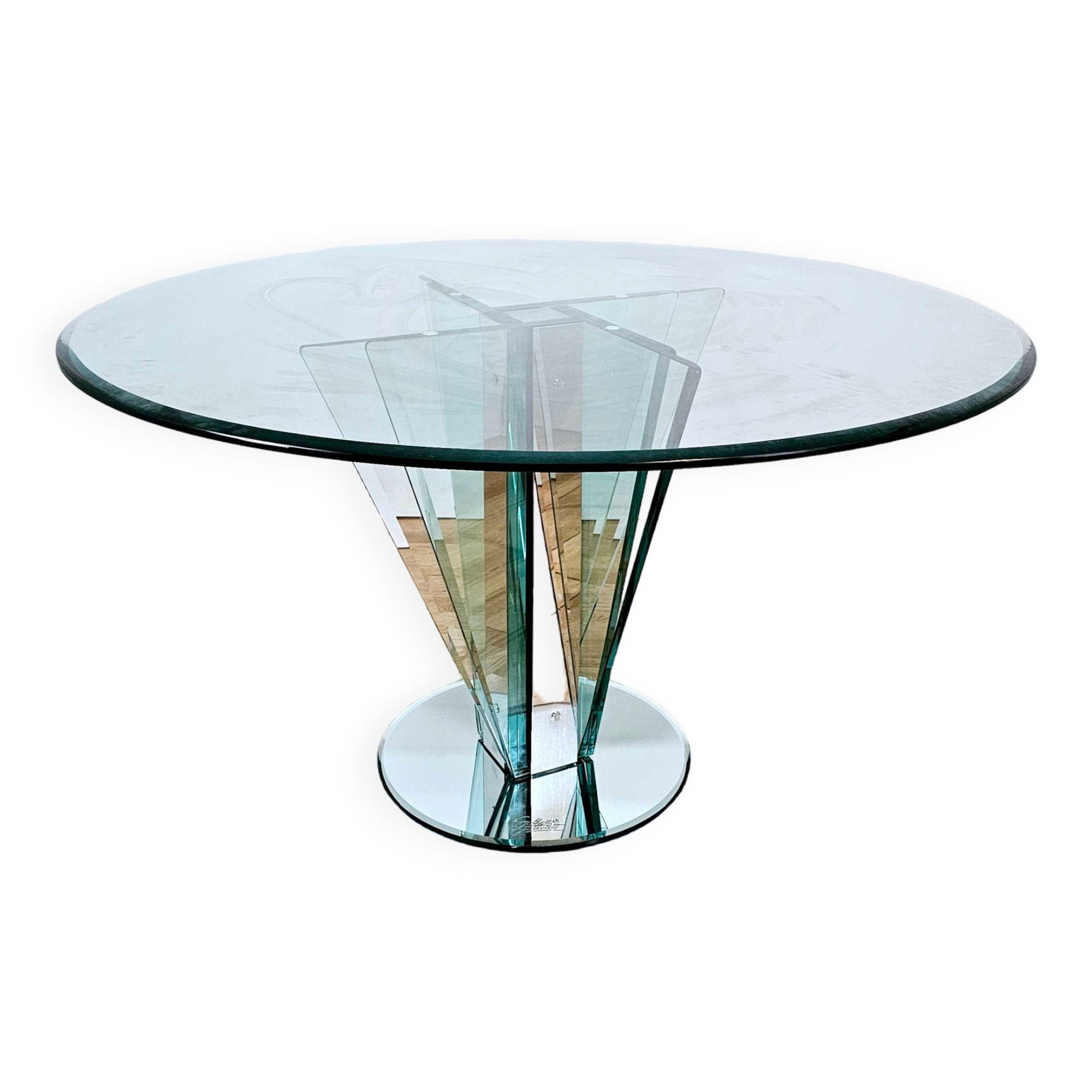 "Vaso" table in beveled glass, mirror and chrome, Gallotti & Radice, circa 1980