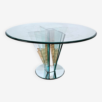 Table "Vaso" en verre biseauté, miroir et chrome, Gallotti & Radice,  vers 1980