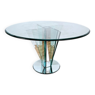 Table "Vaso" en verre biseauté, miroir et chrome, Gallotti & Radice,  vers 1980