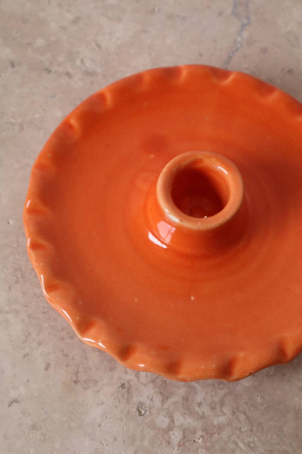 Orange ceramic candle holder serrated plate