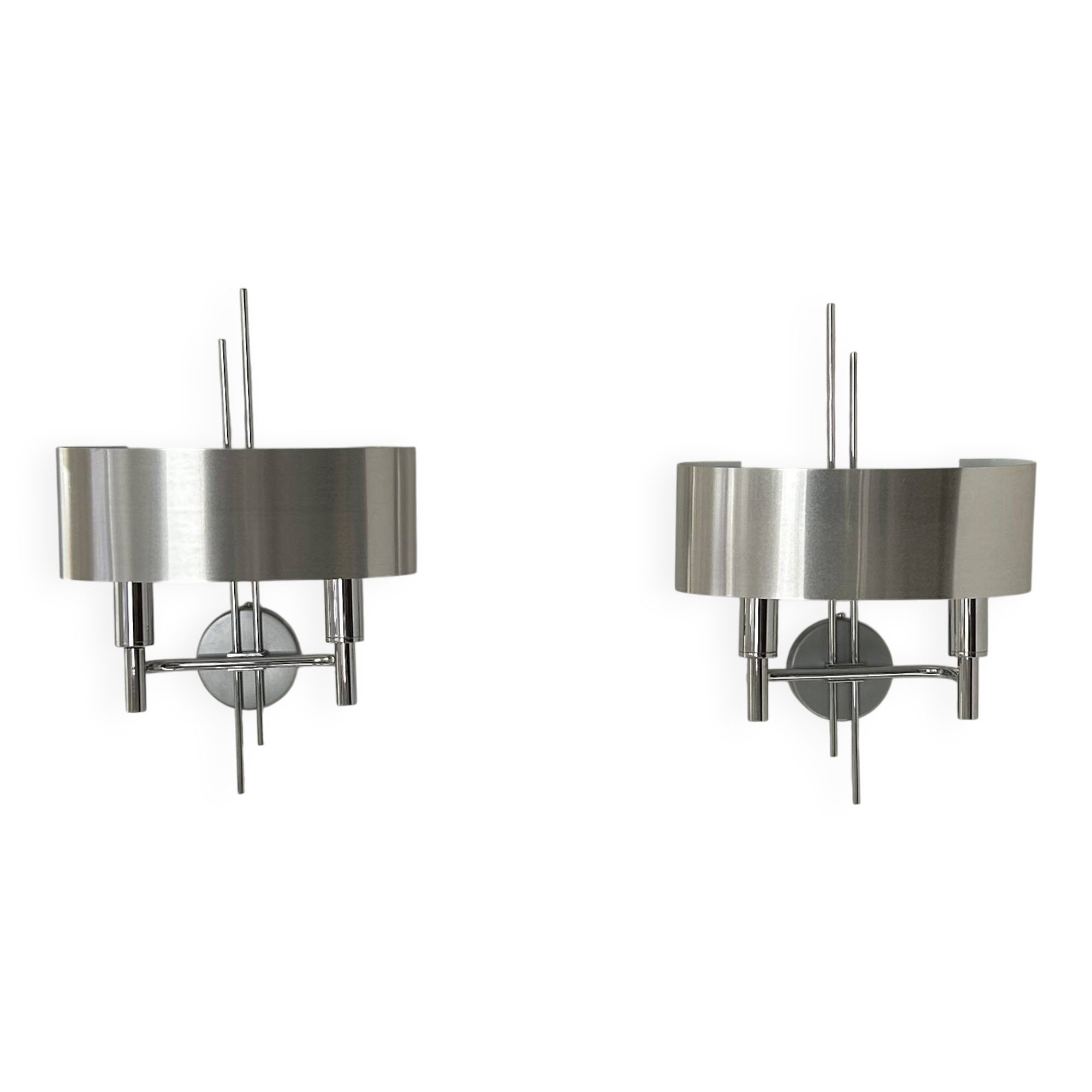 Pair of vintage wall lights, brushed metal and chrome, France 1960