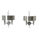 Pair of vintage wall lights, brushed metal and chrome, France 1960