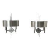 Pair of vintage wall lights, brushed metal and chrome, France 1960