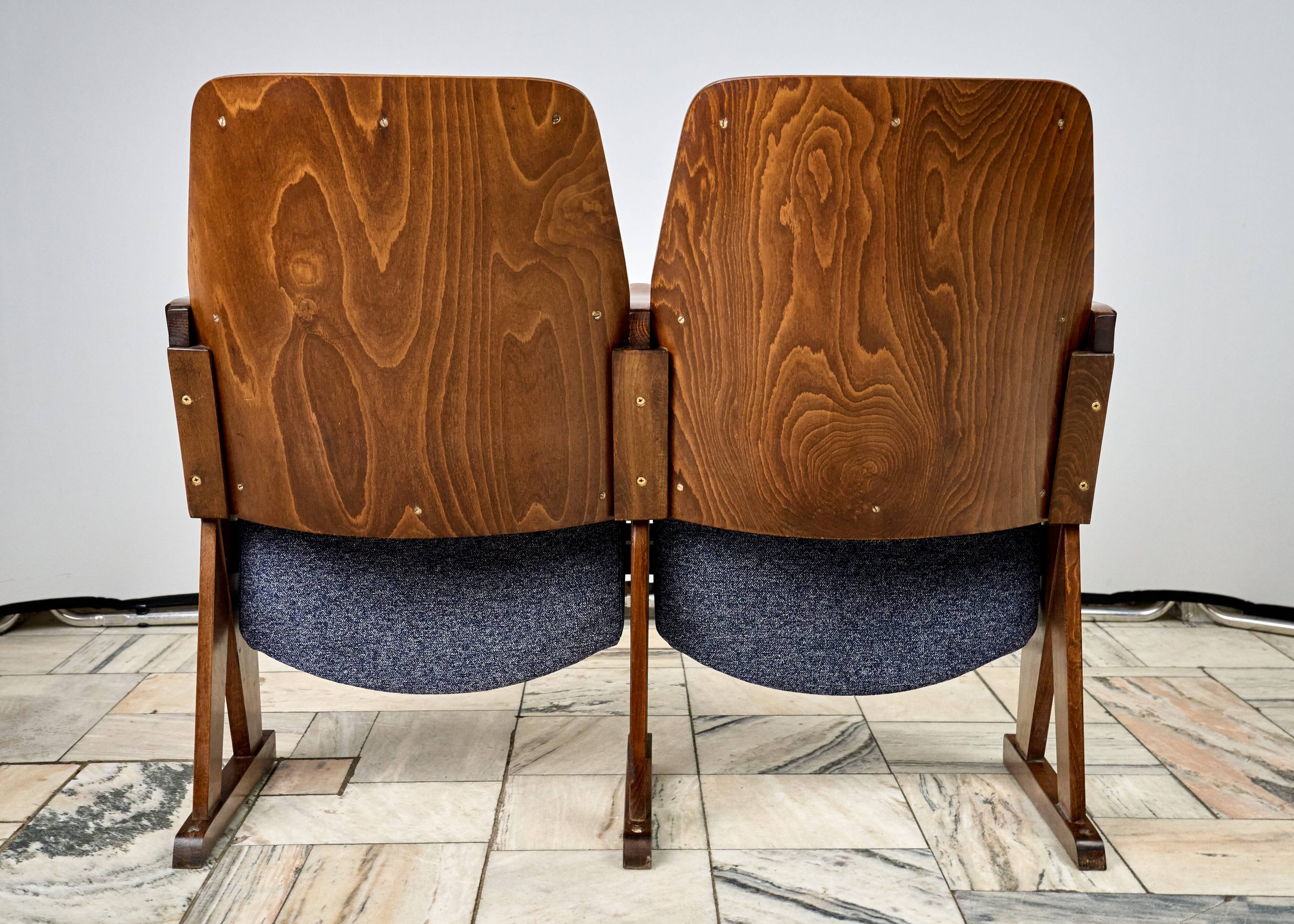 Vintage Blue Folding Cinema Chairs, 1970s Czechoslovakia