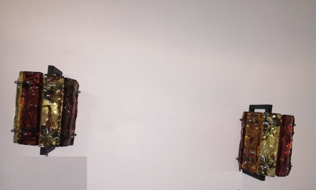 Pair of brutalist wall lamps and hanging lamps