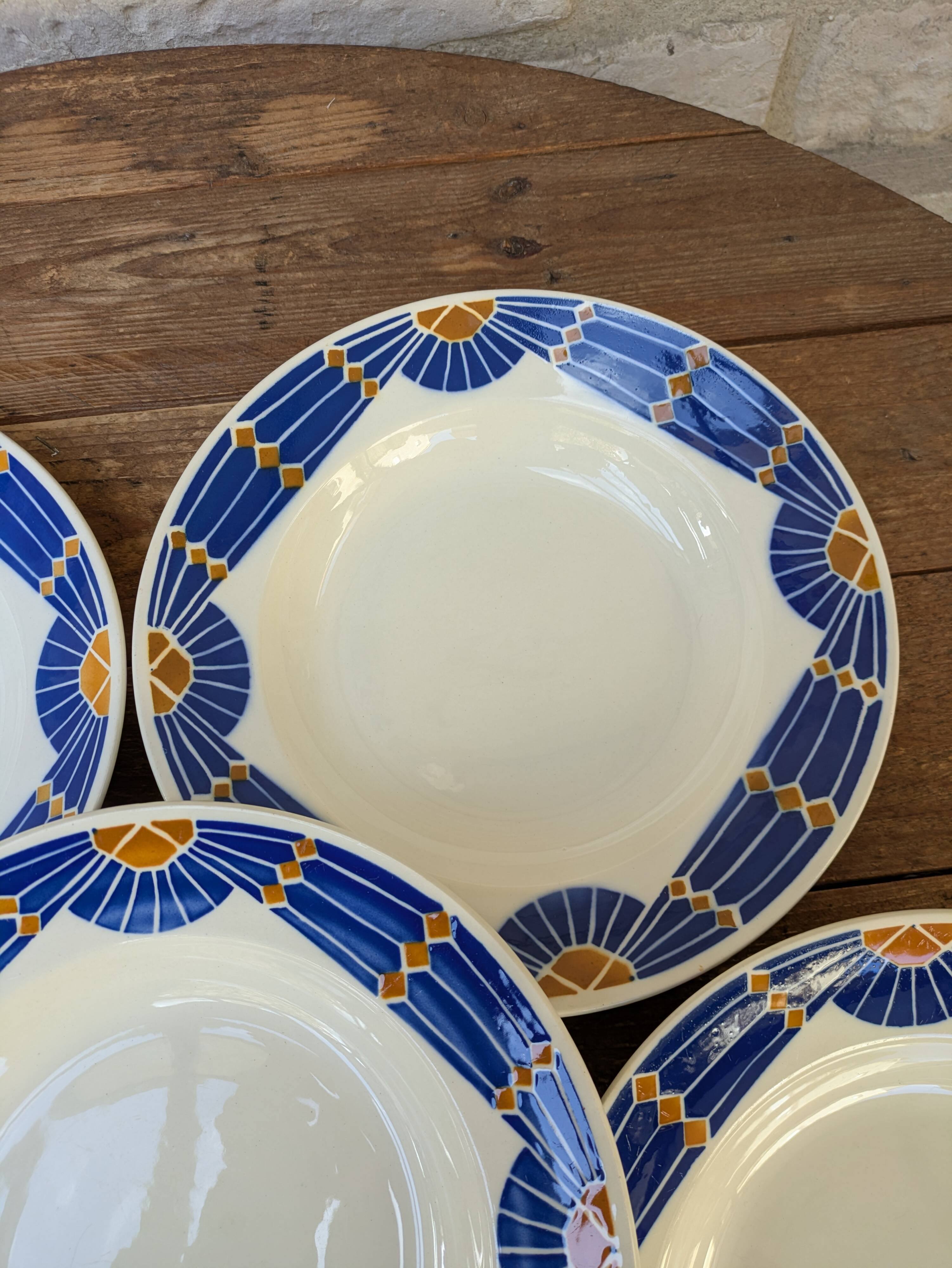 Set of 6 deep plates Badonviller model Saint Gabriel Art Deco design
