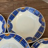 Set of 6 deep plates Badonviller model Saint Gabriel Art Deco design