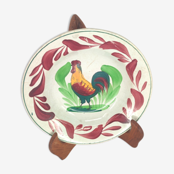 Plate hollow old rooster faience choisy the king iron earth french ceramic vintage xix