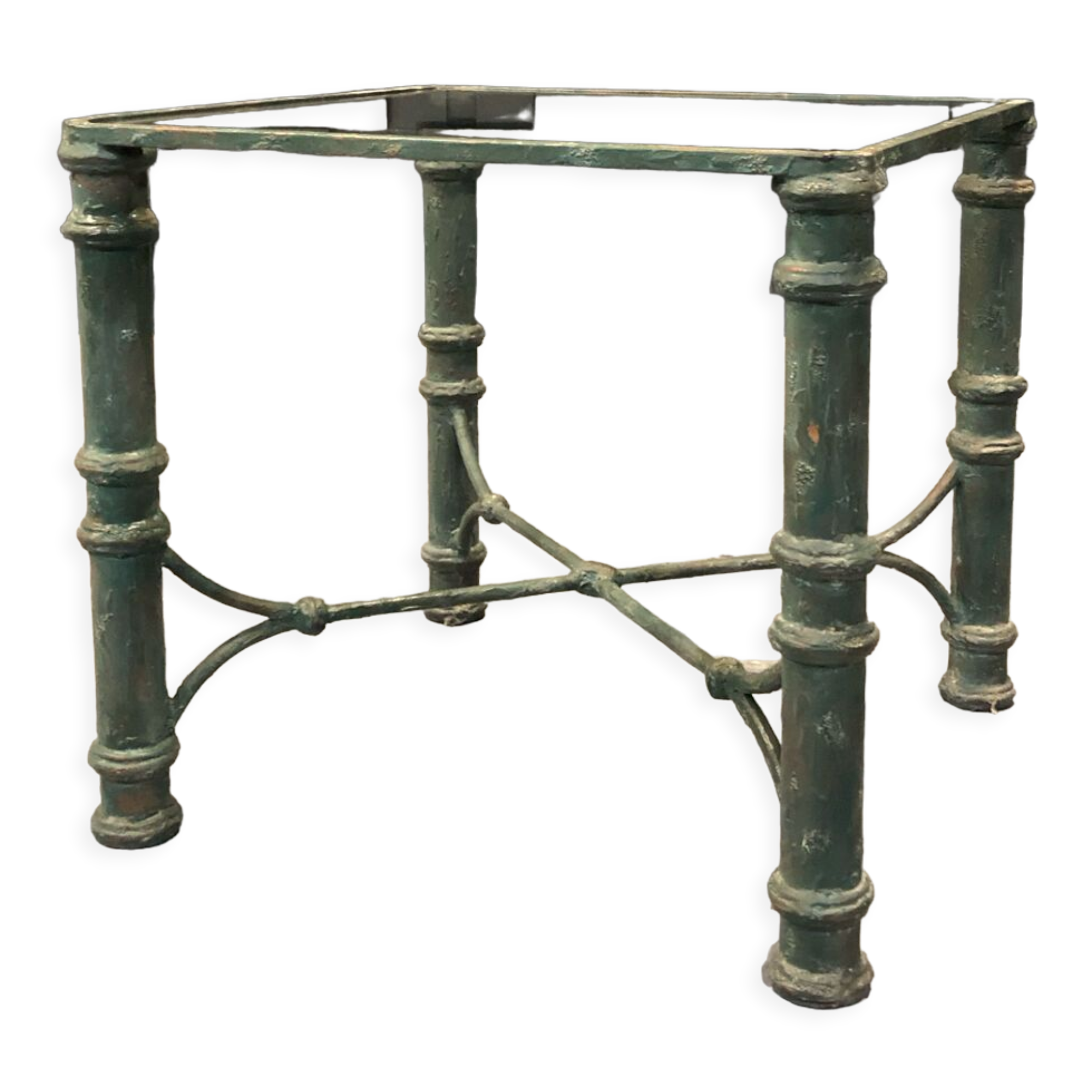 Iron and glass side table with antique patina