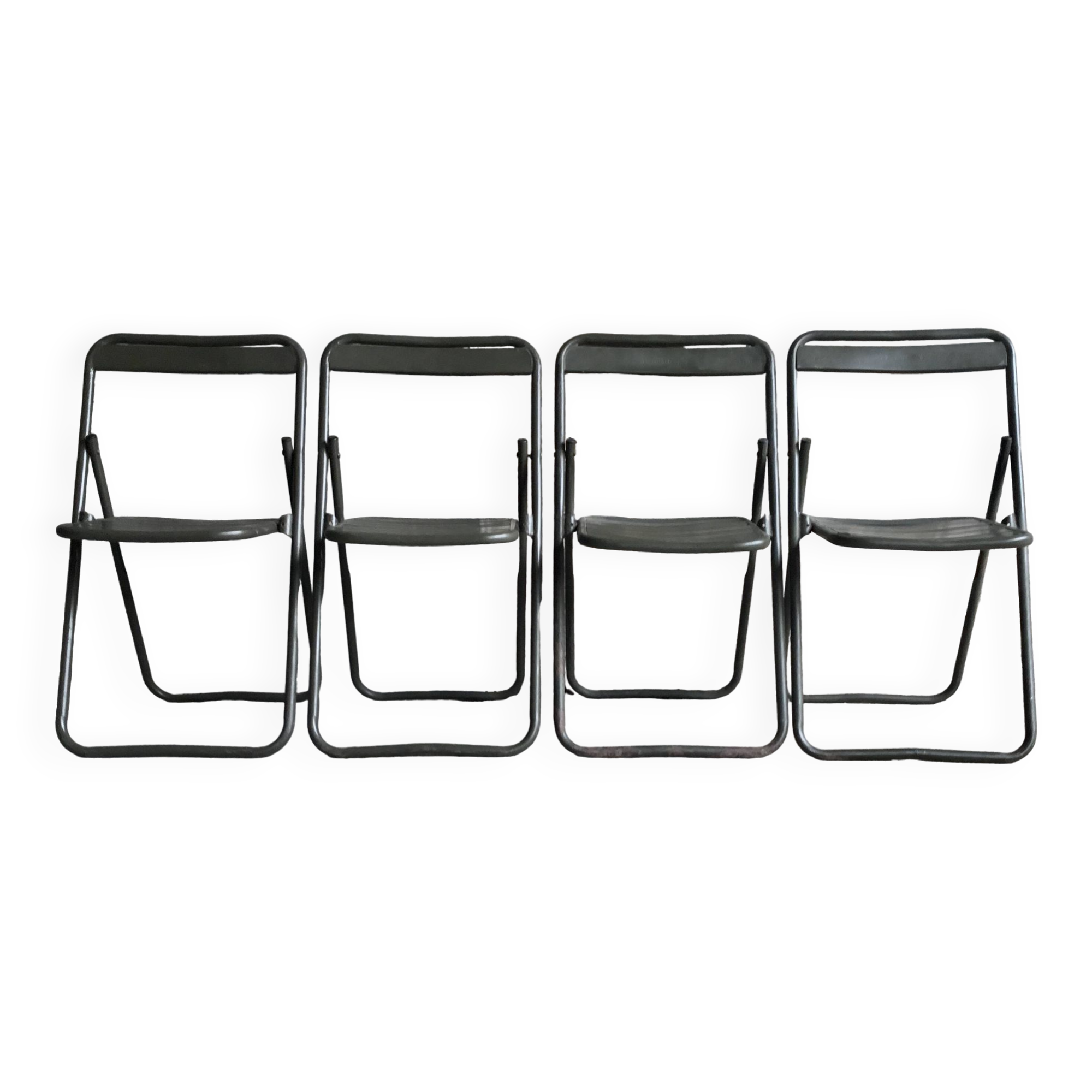 Set of 4 folding military chairs stamped Verhaeghe