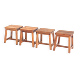 Set of 4 vintage pine stools. France, 1980s