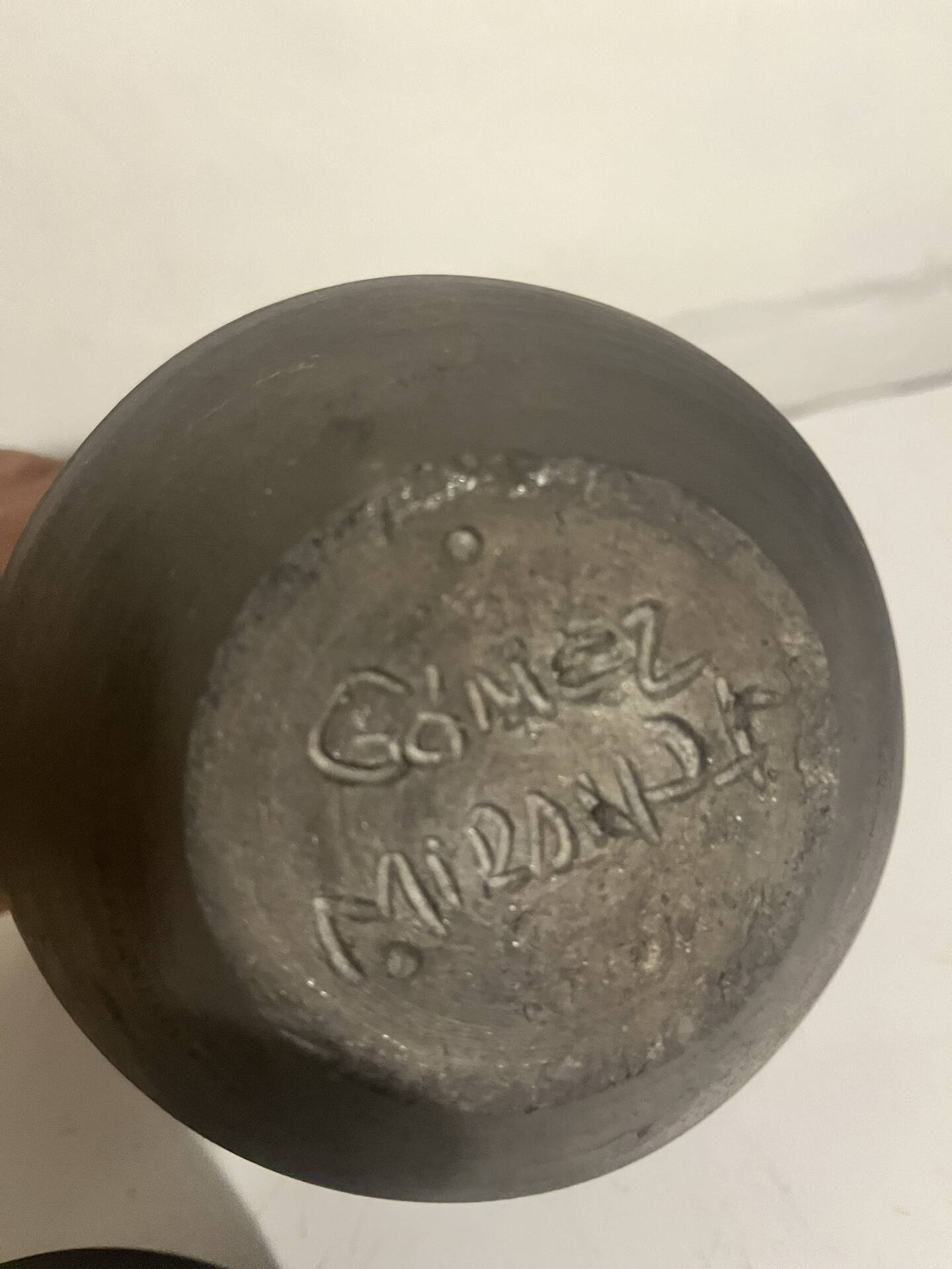 Vintage black ceramic covered pot signed Gómez Miranda — Pottery a