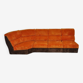 Orange brown corduroy modular sofa, 1970s, 4 pieces