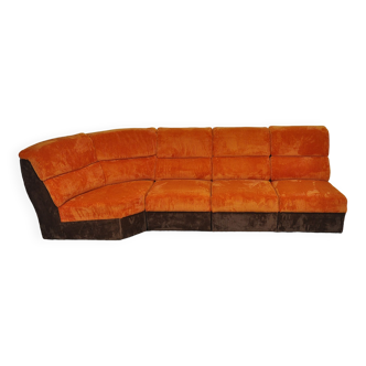Orange brown corduroy modular sofa, 1970s, 4 pieces