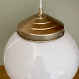 Vintage XXL art deco globe pendant light in white opaline