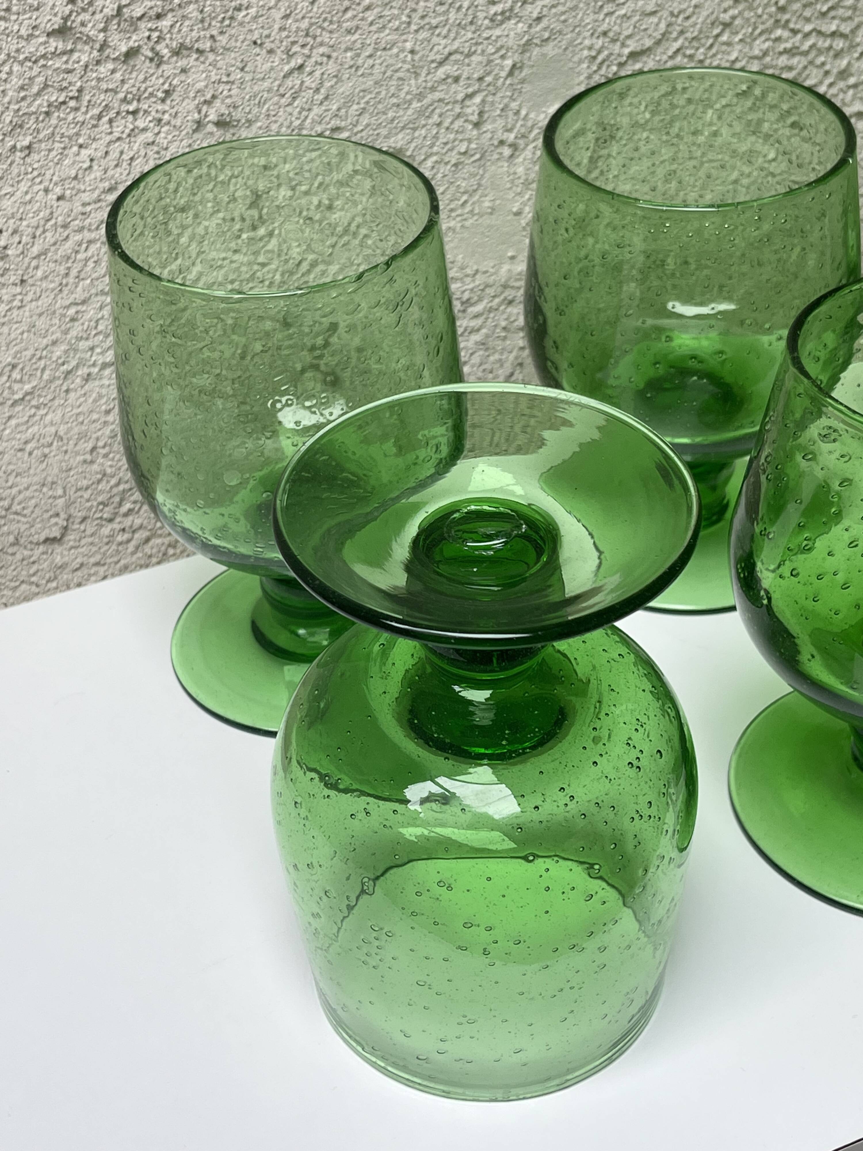 Blown glass stemmed glasses, biot