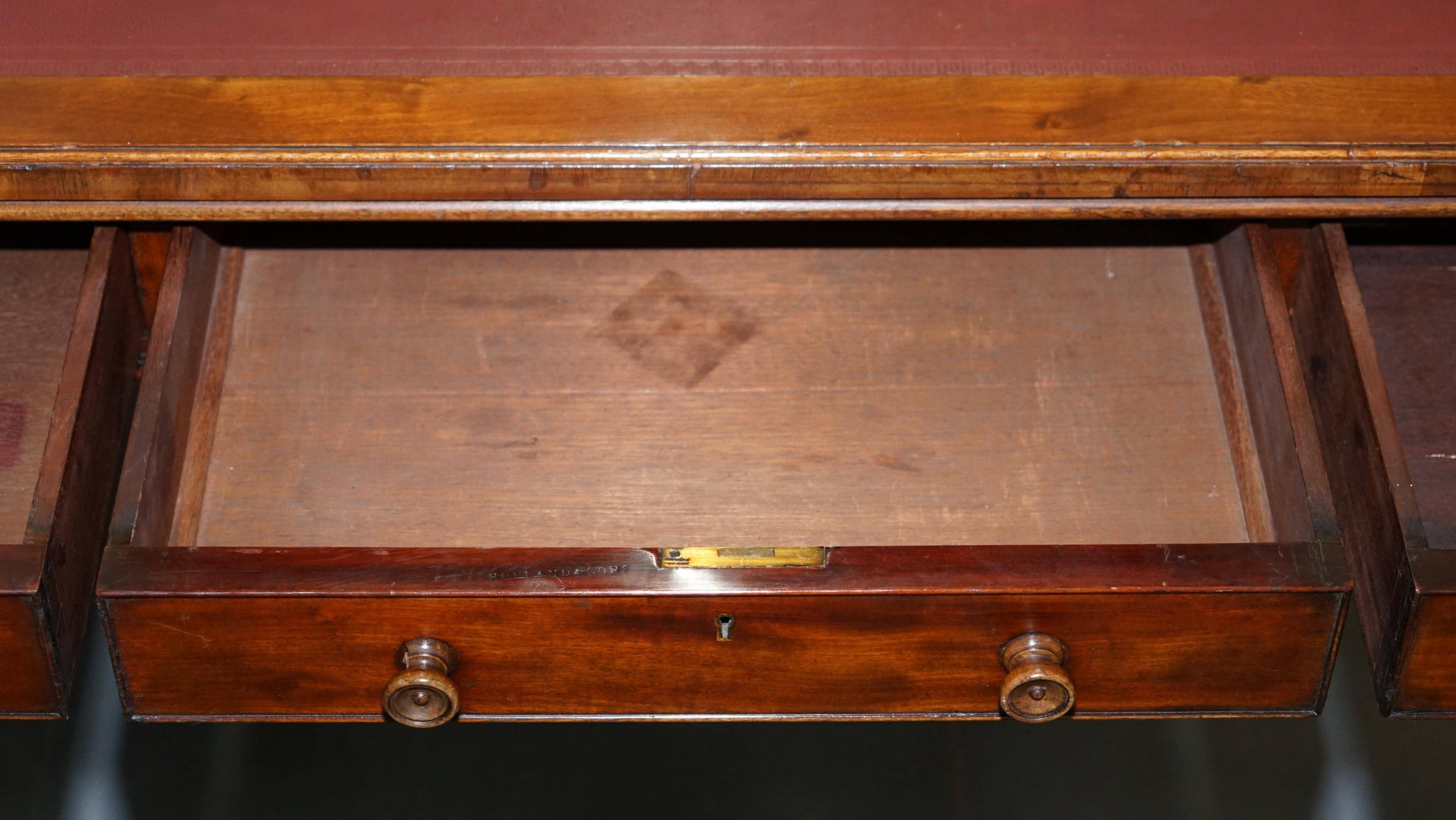 Rare double-sided desk in hardwood by Holland and Sons, Victorian era.