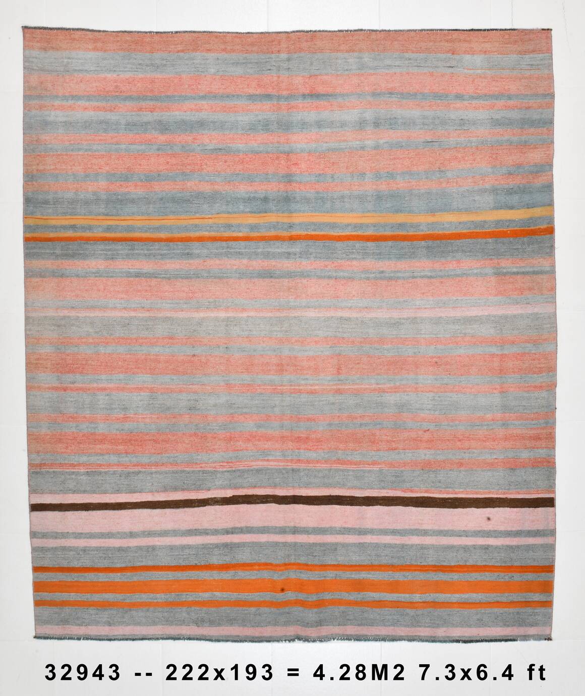 Tapis Kilim bohème rouge pâle et vert, 193 x 222 cm